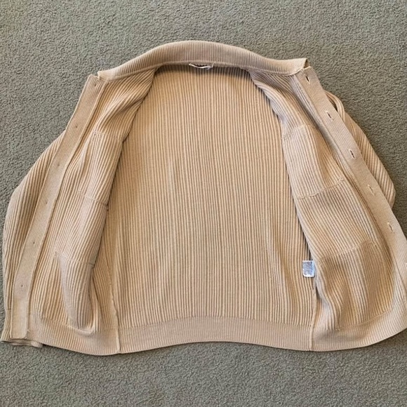 Vintage 60/70s THANE Tan Beige Neutral Acrylic Grandpa Cobain Nirvana Cardigan M - Picture 9 of 10